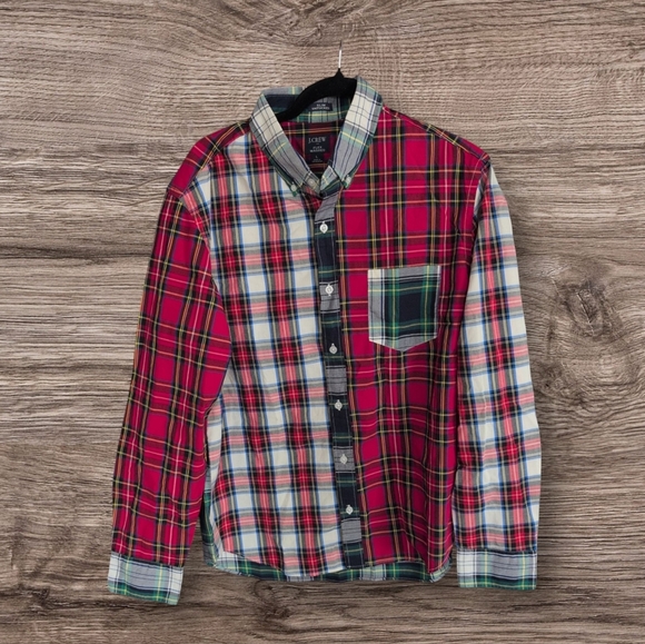 NEW J Crew Factory Mens Size L Classic Flex Washed Tartan Plaid Button-up Shirt - Picture 1 of 3